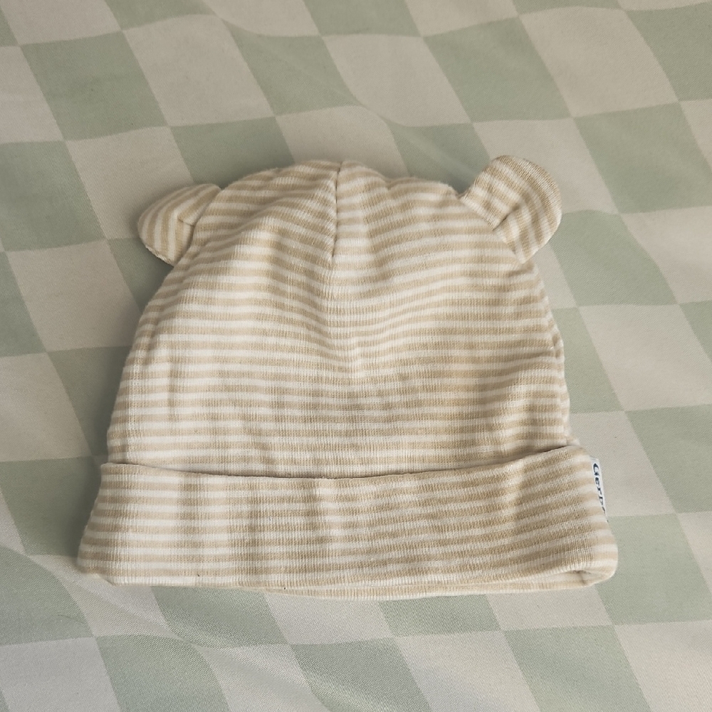 Striped Beige Baby Beanie Hat with Ears - Kids Accessories